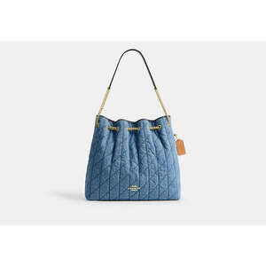 Coach Evelyn Large Denim Shoulder Bag With Coach Scarf